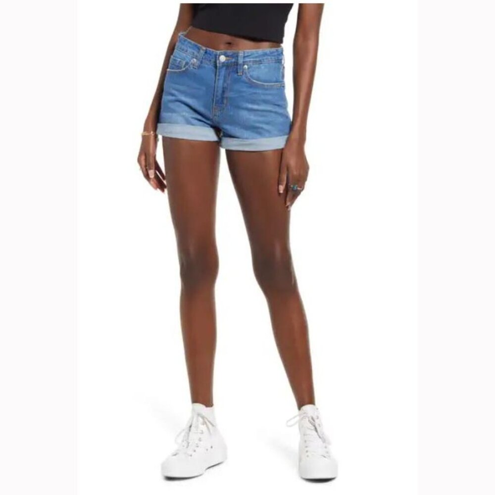 BP. Roll Cuff Stretch Denim Shorts (Authentic Blue Wash)